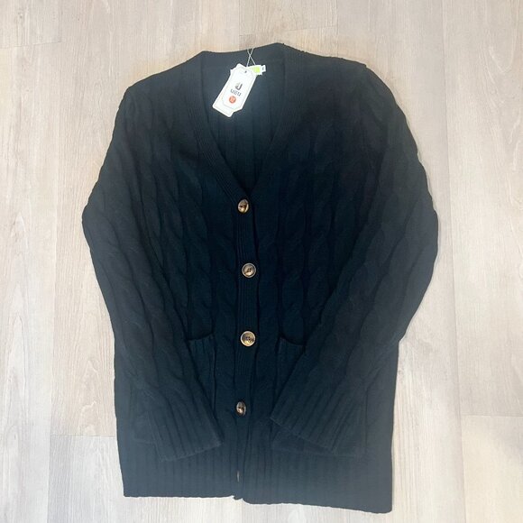 NWT UEU Womens Black Cable Knit Cardigan W/Pockets Sz XL Cozy Chunky Coastal - Picture 1 of 6
